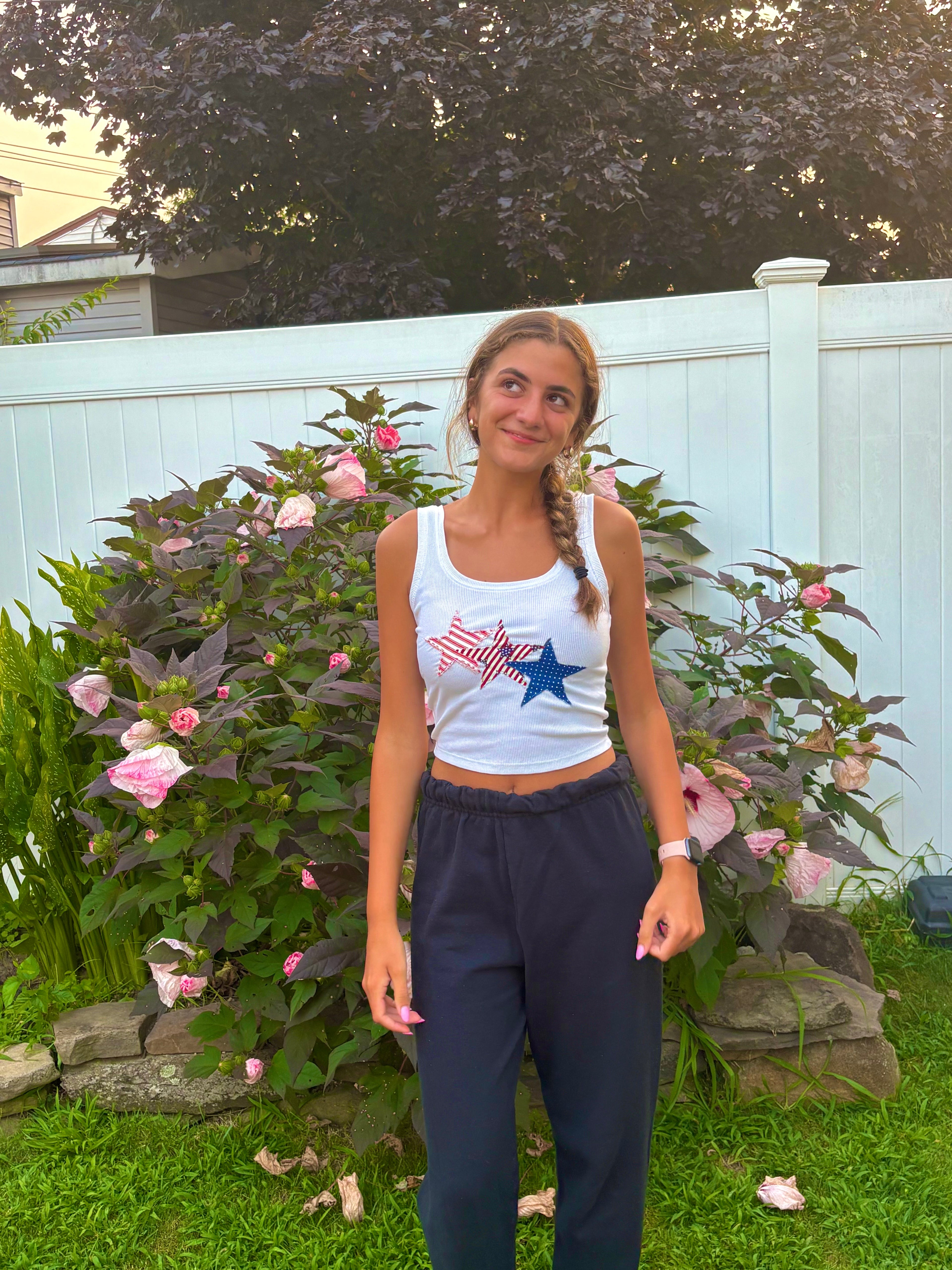Red White And Blue Star Patchwork Tank Top