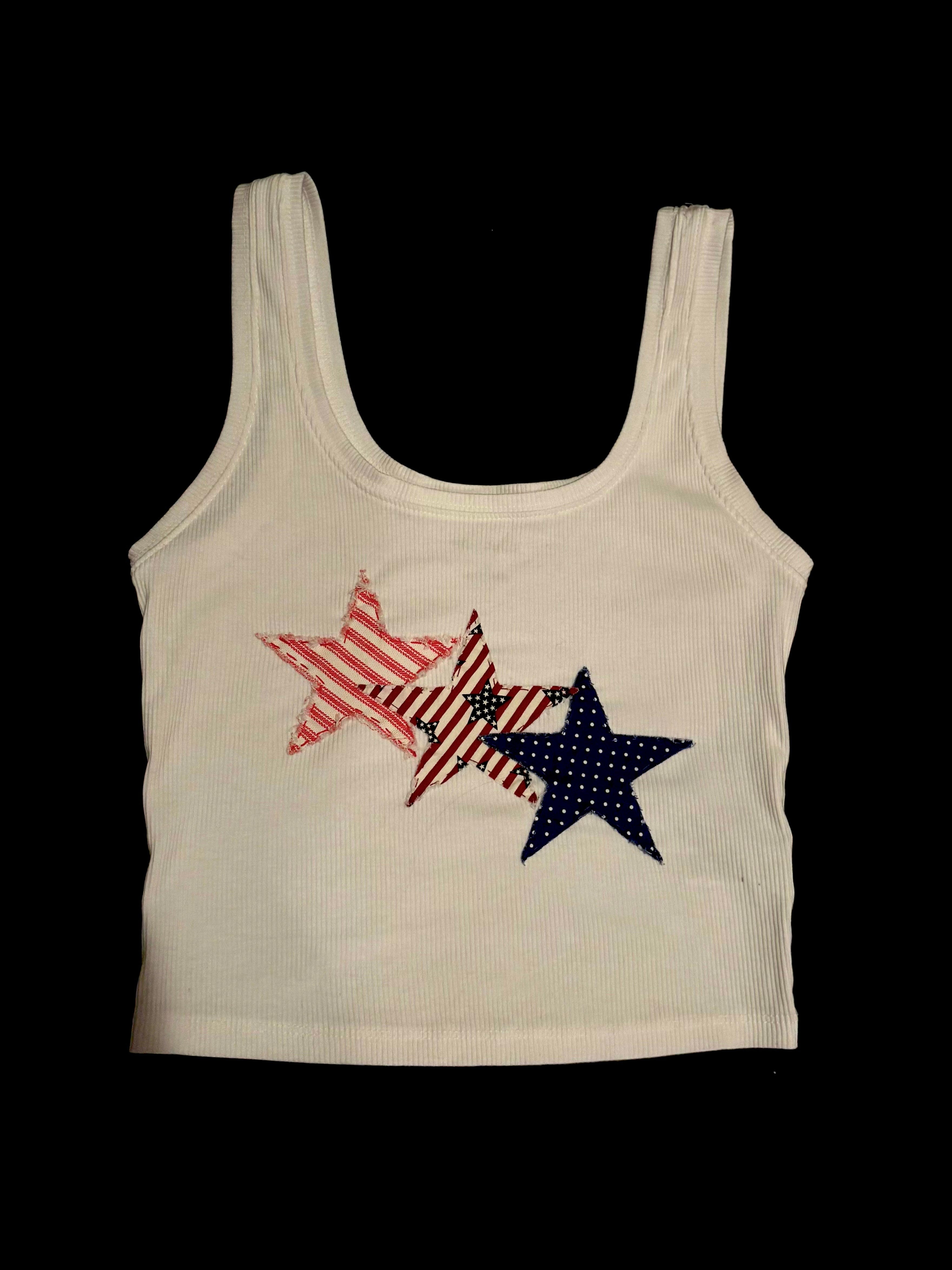 Red White And Blue Star Patchwork Tank Top